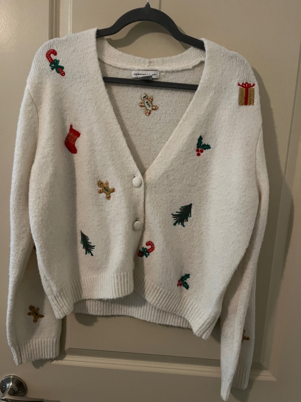cupcakes & cashmere Cream Holiday Embroidered Cardigan Sweater festive